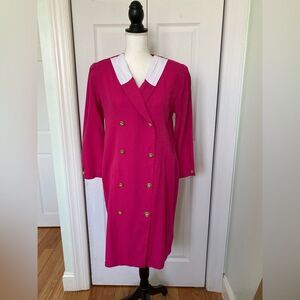 Vintage 80s Barbie Pink Shirt Dress, Large